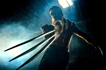 Wolverine, from the movie *The Wolverine*, wielding his iconic claws in a dramatic 4K Ultra HD scene, showcasing his fierce and powerful presence.