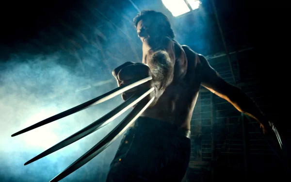 Wolverine, from the movie *The Wolverine*, wielding his iconic claws in a dramatic 4K Ultra HD scene, showcasing his fierce and powerful presence.