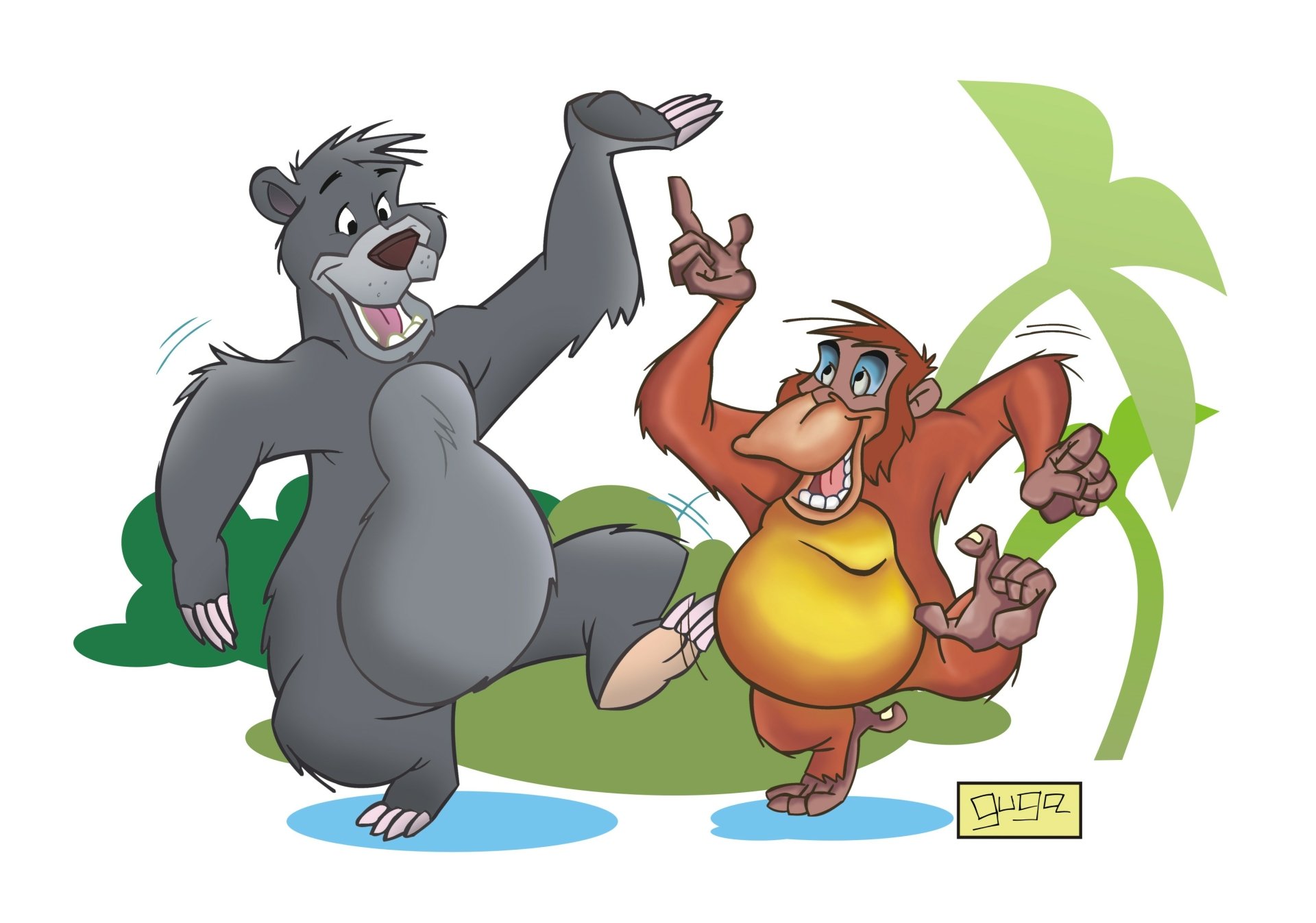 HD desktop wallpaper and background featuring characters Baloo and King Louie from The Jungle Book (1967) in a lively jungle setting.