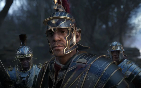 Marius Titus, video game Ryse: Son of Rome — close-up of a stern, armored Roman centurion in detailed HD, cinematic PC desktop wallpaper/background.