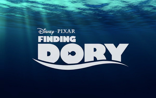 HD desktop wallpaper featuring the title Finding Dory from the Disney-Pixar movie, set against an underwater background with soft blue hues.
