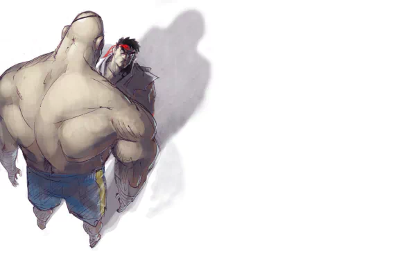 Ryu from Street Fighter faces off against a powerful opponent in this HD PC desktop wallpaper, capturing the intensity of the iconic video game series.