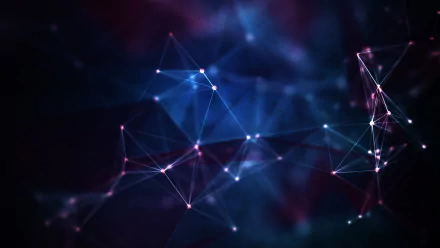 Abstract vector design featuring interconnected glowing nodes and lines on a dark background, creating a dynamic HD PC desktop wallpaper.