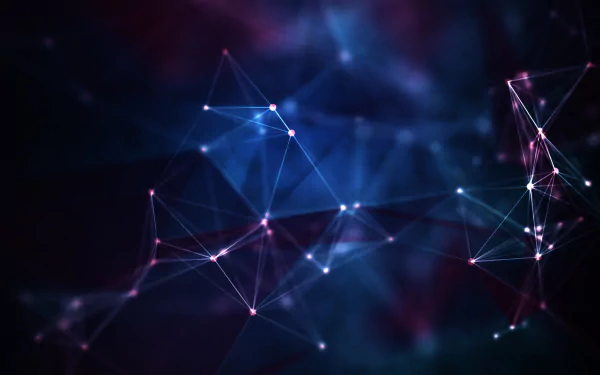 Abstract vector design featuring interconnected glowing nodes and lines on a dark background, creating a dynamic HD PC desktop wallpaper.