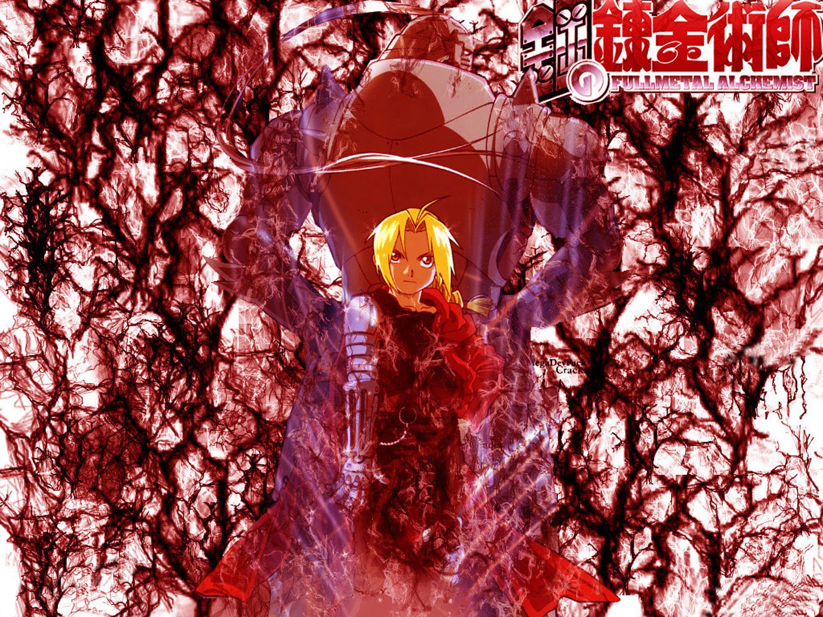 A striking HD wallpaper featuring Alphonse and Edward Elric from the anime Fullmetal Alchemist, set against a dynamic red and black background.