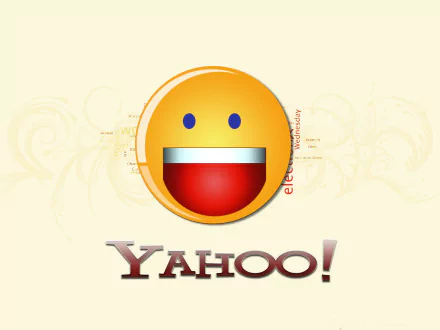 HD PC desktop wallpaper featuring a bright, smiling emoticon above the bold Yahoo! logo, blending technology and vibrant digital design.
