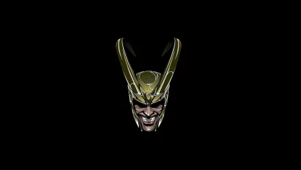 HD PC desktop wallpaper featuring a detailed comic-style close-up of Loki from Marvel Comics, showcasing his iconic horned helmet against a black background.
