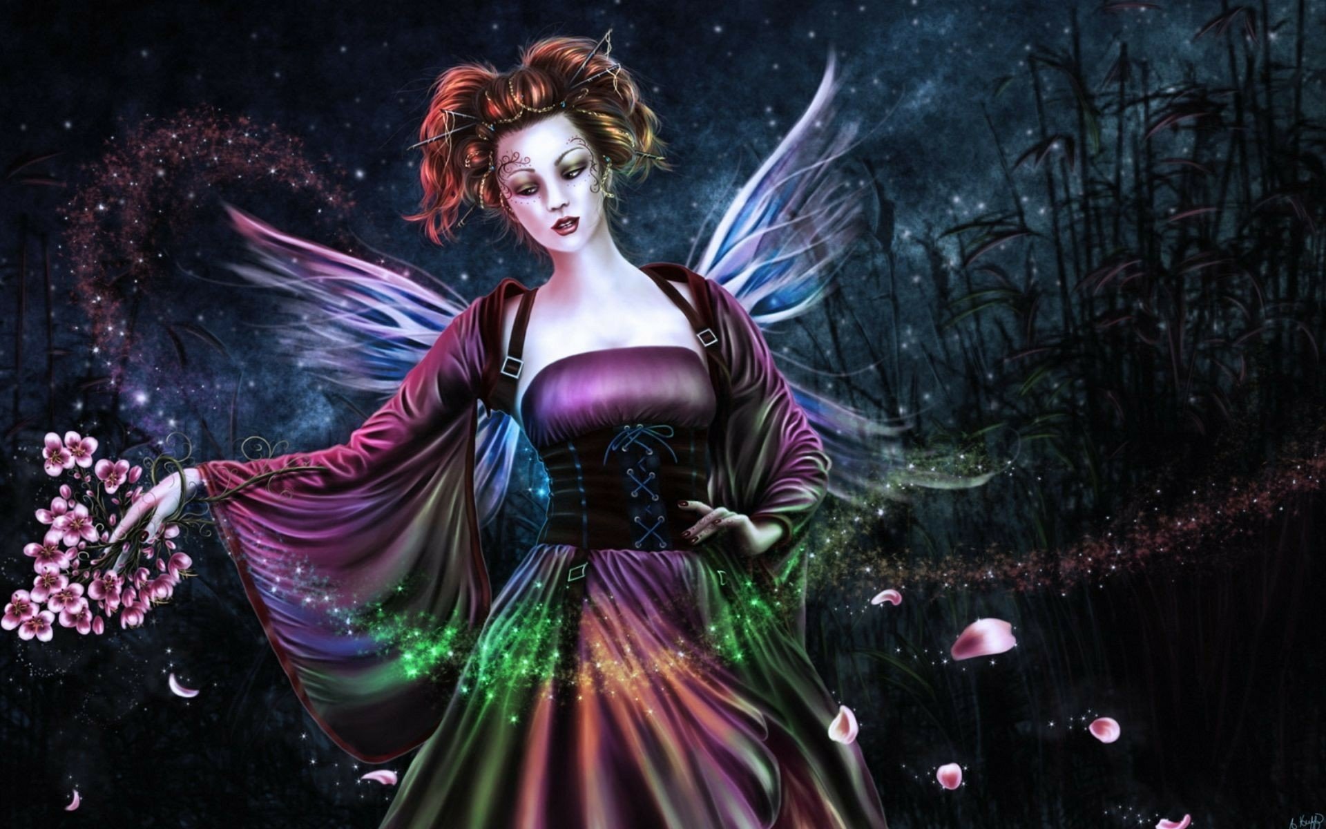 A captivating HD wallpaper featuring a mystical fairy surrounded by vibrant colors and magical elements, inspired by the world of Magic: The Gathering.