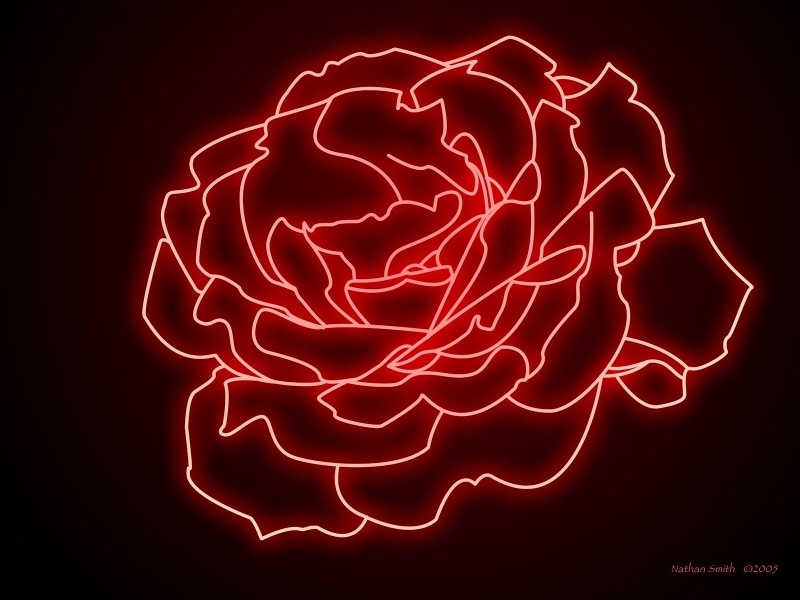 Nature rose HD PC desktop wallpaper/background: glowing red neon outline of a rose against a dark, moody backdrop.