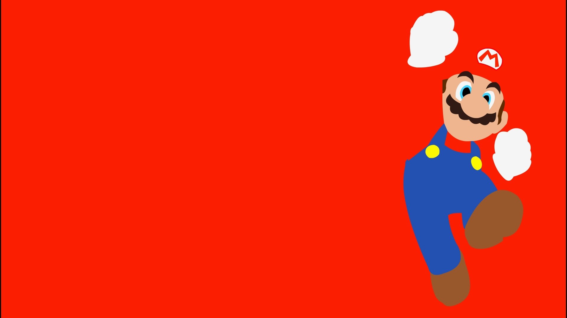 HD PC desktop wallpaper featuring Mario from the video game series against a solid red background.