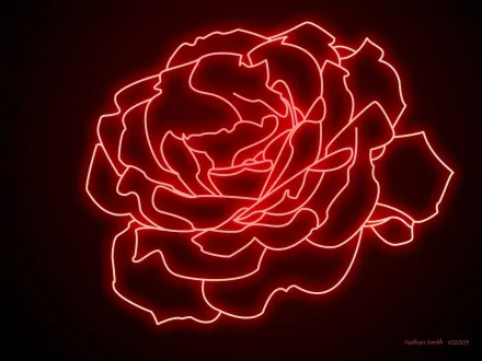 Nature rose HD PC desktop wallpaper/background: glowing red neon outline of a rose against a dark, moody backdrop.