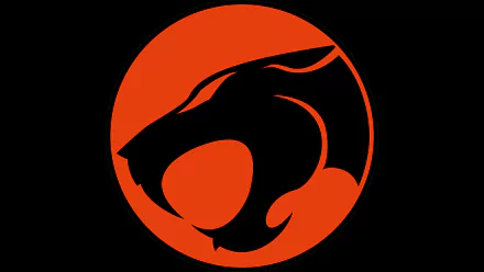 HD wallpaper featuring the iconic logo of the 1985 TV show Thundercats, showcasing a black cat's head against a bold red circle on a black background.