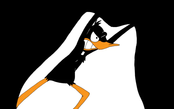 Daffy Duck from Looney Tunes striking a playful pose against a bold black background, featured as a vibrant HD desktop wallpaper and background.