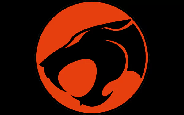 HD wallpaper featuring the iconic logo of the 1985 TV show Thundercats, showcasing a black cat's head against a bold red circle on a black background.