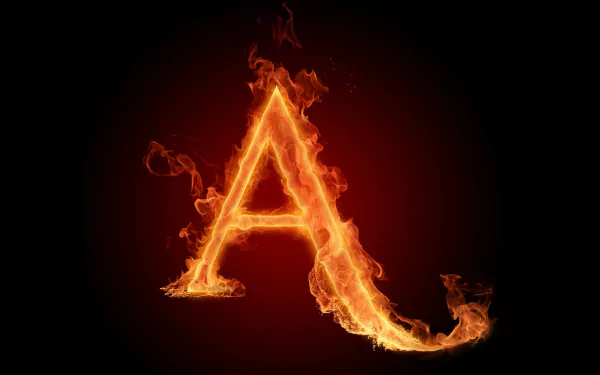 Artistic flame forming a glowing letter A on a dark backdrop, HD PC desktop wallpaper and background.