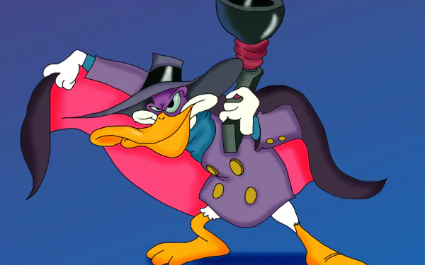 HD PC desktop wallpaper featuring Darkwing Duck from the TV show, striking a dynamic pose against a blue background.