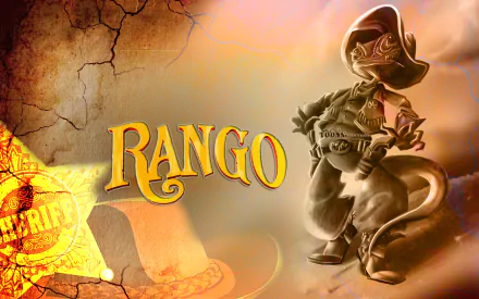 HD PC desktop wallpaper featuring the animated character Rango from the movie Rango, associated with Johnny Depp, set against a warm, cracked desert background.