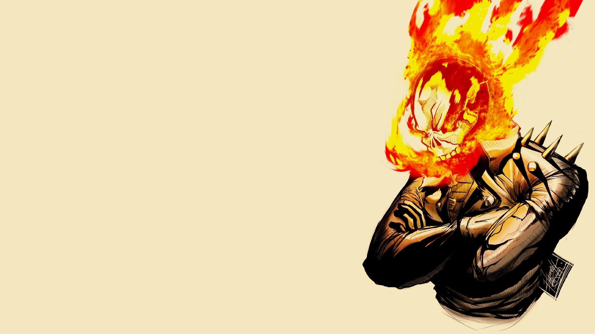 High-definition wallpaper featuring Johnny Blaze as Ghost Rider, showcasing a dynamic illustration of the fiery, iconic character against a subtle background.