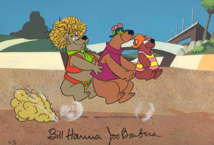 HD desktop wallpaper featuring the Hair Bear Bunch from the TV show Help!... It's the Hair Bear Bunch!, showing three bears in colorful outfits mid-jump.