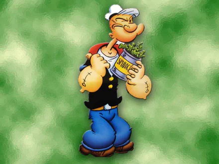 HD desktop wallpaper featuring Popeye from the TV Show, clutching a can of spinach with a green, textured background.