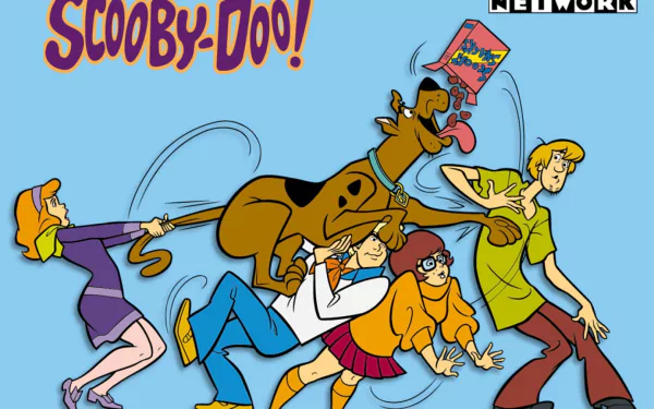 A colorful HD wallpaper featuring characters from the TV show Scooby-Doo, showcasing Scooby and the gang in a fun, dynamic scene.