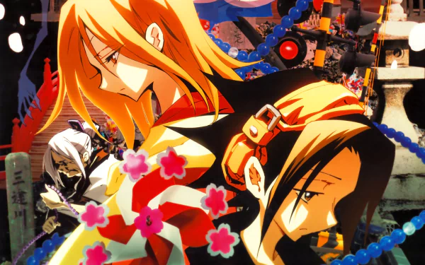 Yoh Asakura from the anime Shaman King is featured in this vibrant HD desktop wallpaper, showcasing his connection with spirits and the world of shamanism.