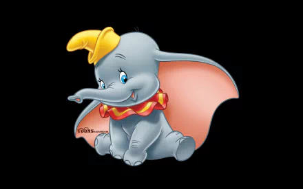HD desktop wallpaper featuring Dumbo, the flying elephant from the 1941 movie Dumbo, against a black background.