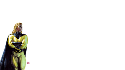 A vibrant HD wallpaper featuring Sentry, a comic superhero, standing confidently with crossed arms, showcasing his iconic yellow and black costume against a blank background.