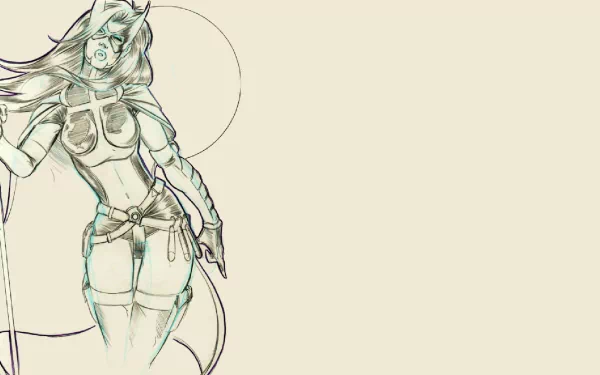 HD PC desktop wallpaper featuring Huntress from DC Comics in a dynamic hunter pose against a minimalist beige background.