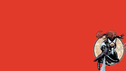 HD PC desktop wallpaper featuring Spider-Girl from the Spider-Island comic series against a bold red background.
