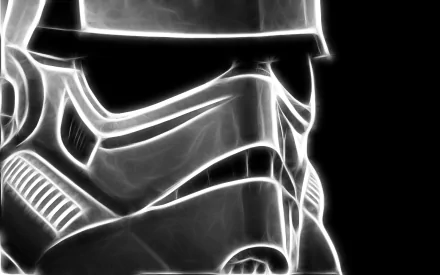 A striking HD desktop wallpaper featuring a stylized Stormtrooper helmet from the Star Wars movie franchise, highlighted against a dark background.