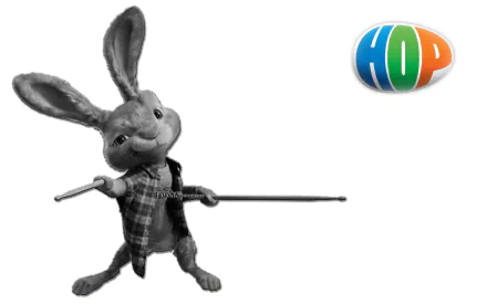 HD PC desktop wallpaper showing the Easter Bunny (Hop) from the movie Hop — a cheerful rabbit in a plaid shirt holding a pole, with the colorful HOP egg logo.