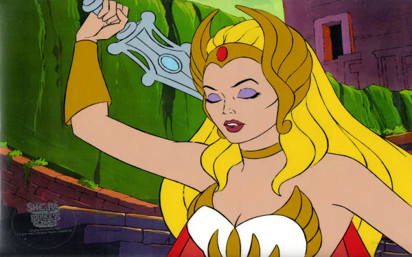 HD PC desktop wallpaper featuring She-Ra from the TV show She-Ra: Princess of Power, showcasing her iconic costume and sword in vibrant animation style.