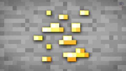 A vibrant Minecraft-themed HD wallpaper featuring blocks of gold ore against a textured gray background, showcasing the iconic pixel art style from Mojang's popular video game.