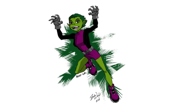 A vibrant HD wallpaper featuring a genderbend version of Beast Boy from DC Comics, showcasing dynamic colors and playful energy, inspired by the Teen Titans comic style.