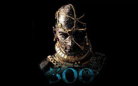 HD PC desktop wallpaper featuring a dramatic close-up of a warrior's helmet from the movie 300: Rise of an Empire with the title prominently displayed.