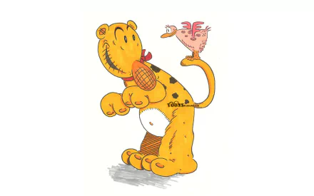 HD desktop wallpaper featuring a character from the TV show Popeye, depicting a playful yellow creature with black spots and a bird perched on its tail.