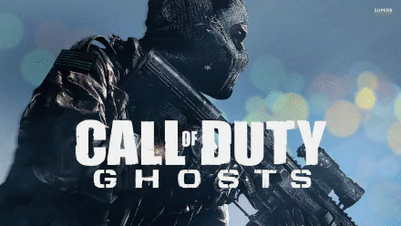 HD PC desktop wallpaper featuring a masked soldier from the video game Call of Duty: Ghosts, set against a blurred, dark background with the game title prominently displayed.