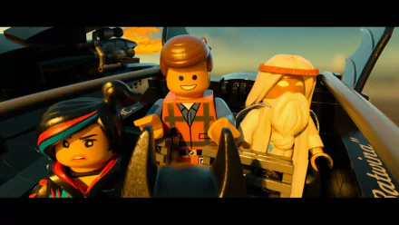 HD wallpaper featuring Lego characters Emmet, Wyldstyle, Vitruvius, and Batman from The Lego Movie.