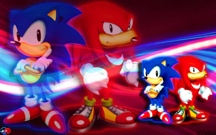 HD PC desktop wallpaper featuring Sonic the Hedgehog and Knuckles the Echidna from the video game Sonic & Knuckles with vibrant motion effects.