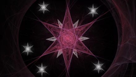 Abstract fractal design featuring a central pink star surrounded by smaller white stars, styled as an HD PC desktop wallpaper inspired by Twilight Sparkle from My Little Pony: Friendship Is Magic.