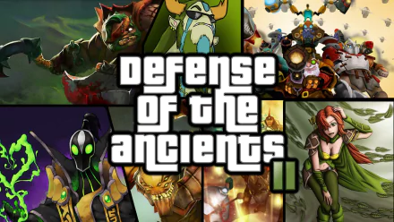 HD wallpaper featuring characters from the video game DotA 2, with Defense of the Ancients II prominently displayed in bold text.