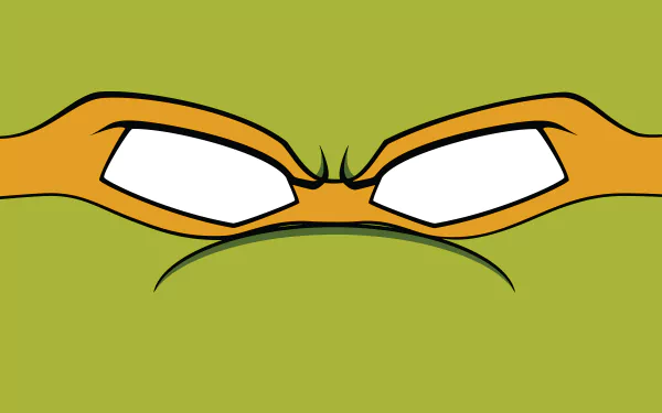 Comic close-up of an orange-masked Teenage Mutant Ninja Turtle's narrowed eyes on green skin — 4K Ultra HD PC desktop wallpaper and background.