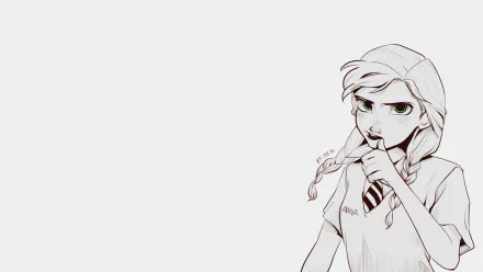 HD PC desktop wallpaper featuring a grayscale sketch of Anna from the Frozen movie, showing her with a contemplative expression and braided hair.