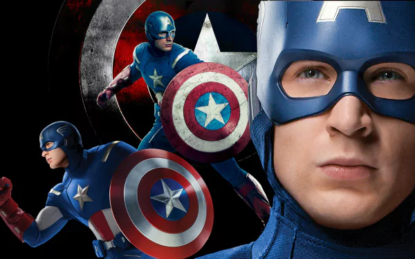 HD PC desktop wallpaper featuring Captain America in action from the movie Captain America: The First Avenger with iconic shield and costume.