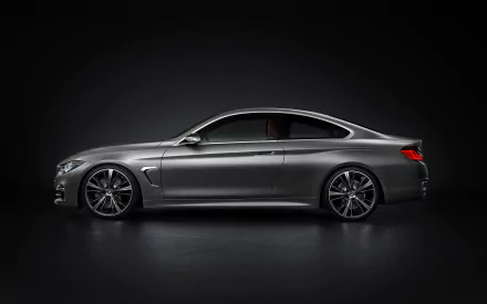 Silver BMW Concept 4 Series Coupé side profile on dark gradient — 2K Quad HD PC desktop wallpaper of the vehicle.