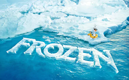 A vibrant HD wallpaper featuring Olaf from Disney's Frozen, with the movie's title carved in ice on a serene blue icy backdrop.
