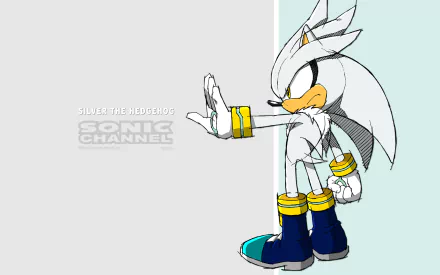 HD wallpaper featuring Silver the Hedgehog from the video game Sonic the Hedgehog (2006). Silver stands confidently with an outstretched hand against a pastel background.