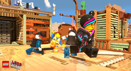 HD PC desktop wallpaper featuring LEGO Movie characters Wyldstyle and Emmet in-game, set in a vibrant LEGO world from The LEGO Movie Videogame.