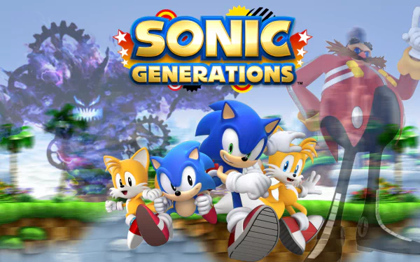 HD desktop wallpaper featuring Classic Tails, Classic Sonic, and Doctor Eggman from Sonic Generations, showcasing iconic characters from the Sonic the Hedgehog video game series.